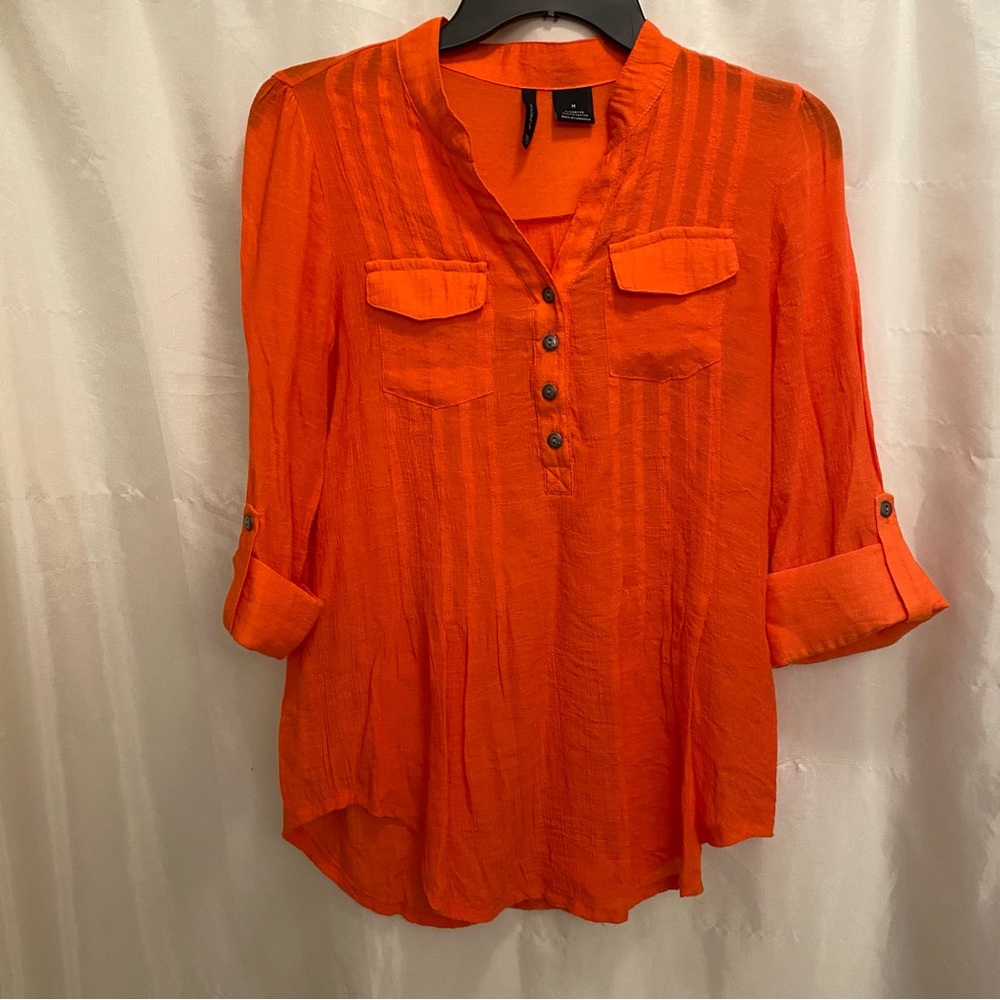 M Orange 3/4 Sleeve Dress Shirt